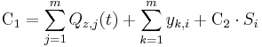 \mbox{C}_1 = \sum_{j=1}^m Q_{z,j}(t) + \sum_{k=1}^m y_{k,i} + \mbox{C}_2 \cdot S_i