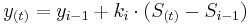 y_{(t)}=y_{i-1}+k_i \cdot (S_{(t)} - S_{i-1})