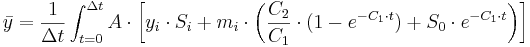 \bar{y} = \frac{1}{\Delta t} \int_{t=0}^{\Delta t} A \cdot \left [ y_i \cdot S_i + m_i \cdot \left ( \frac{C_2}{C_1} \cdot ( 1 - e^{-C_1 \cdot t} ) + S_0 \cdot e^{-C_1 \cdot t} \right ) \right ]