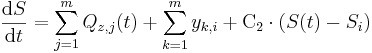 \frac{\mbox{d}S}{\mbox{d}t} = \sum_{j=1}^m Q_{z,j}(t) + \sum_{k=1}^m y_{k,i} + \mbox{C}_2 \cdot (S(t)-S_i)