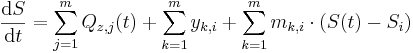 \frac{\mbox{d}S}{\mbox{d}t} = \sum_{j=1}^m Q_{z,j}(t) + \sum_{k=1}^m y_{k,i} + \sum_{k=1}^m m_{k,i} \cdot (S(t)-S_i)